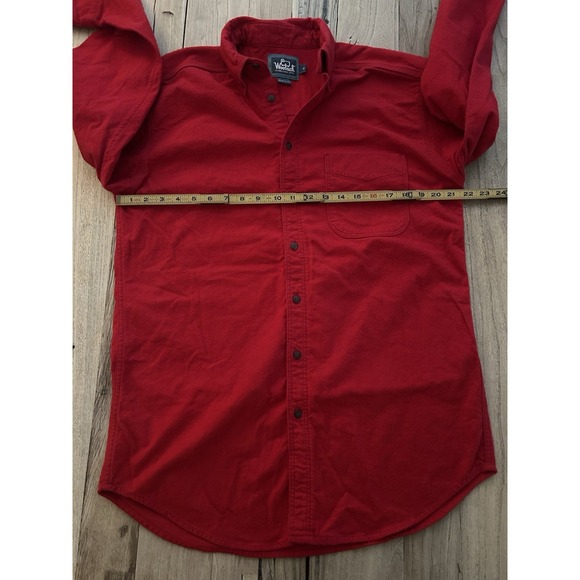Vintage Woolrich Chamois Button Shirt Red Oversized Med MADE IN USA 100% Cotton - Picture 4 of 5